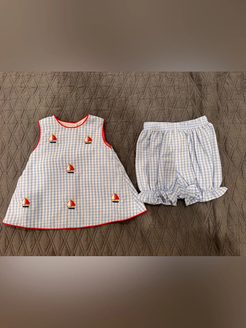 Zuccini Kids Blue Gingham Sailboat Matching Set